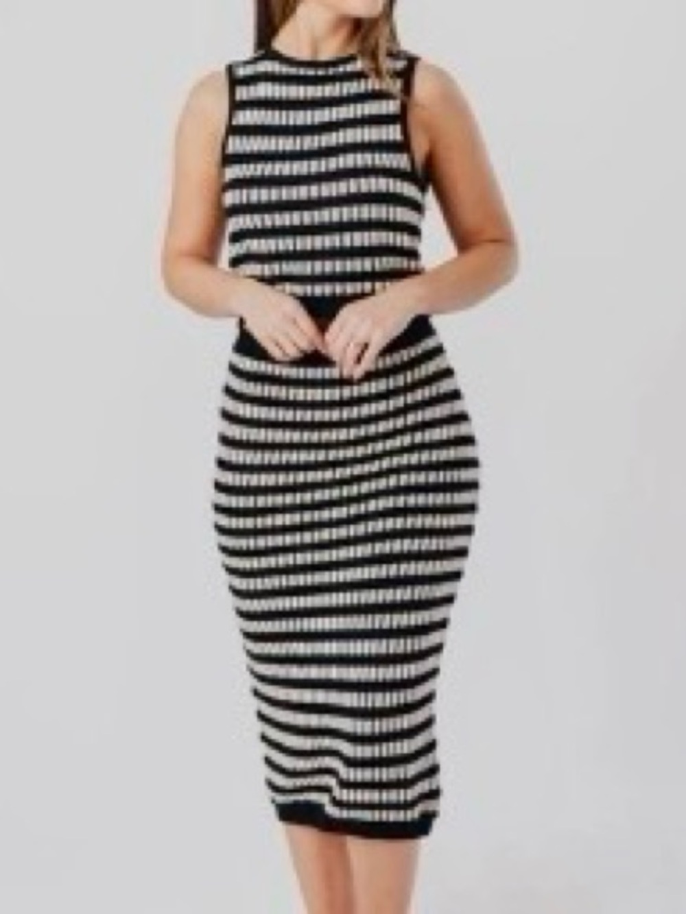 Sleeveless Black & White Striped Knit Two Piece Set